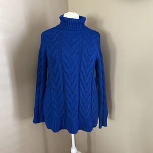 St John’s Bay Blue Cable Knit Turtleneck Long Sleeve Sweater Plus Size 1X